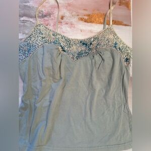 Vintage Express Blue Sequin Beaded Lace Juniors Sz S Y2K Camisole Top Fairy READ